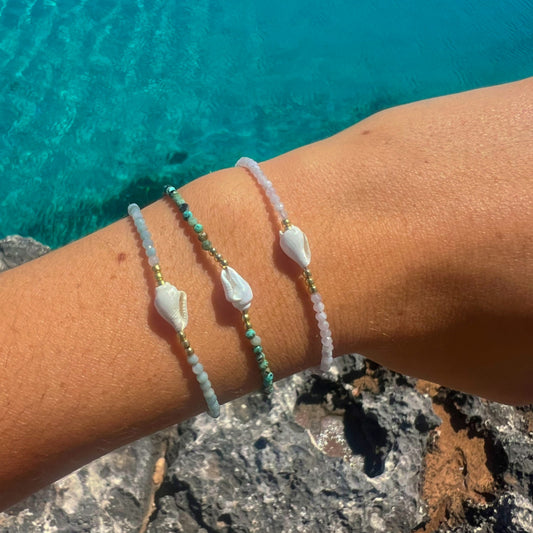 PULSERA SHELL PIEDRA LUNA ORO