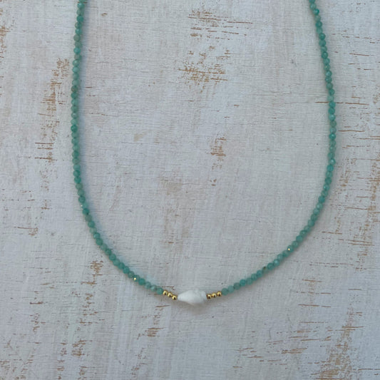 COLLAR SHELL AMAZONITA ORO