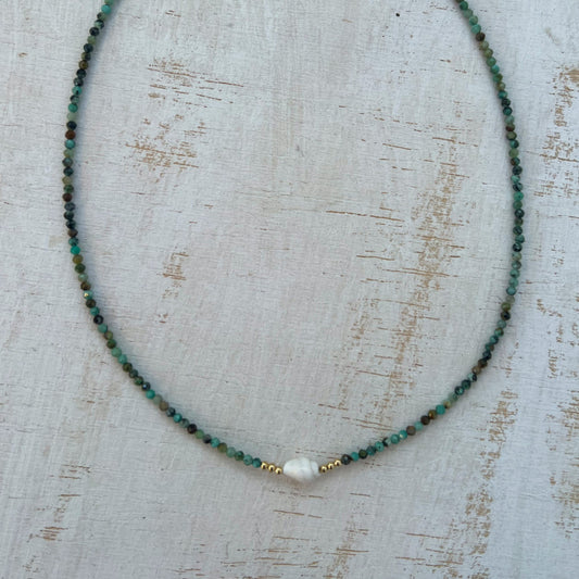 COLLAR SHELL TURQUESA AFRICANA ORO