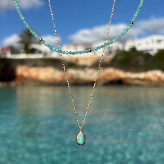 CONJUNTO COLLAR AMAZONITA ORO