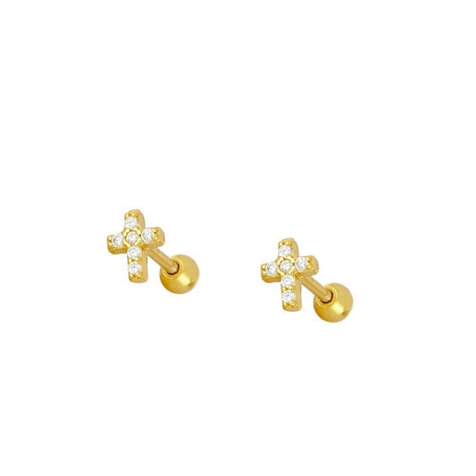 MINI PENDIENTES CROSS ORO