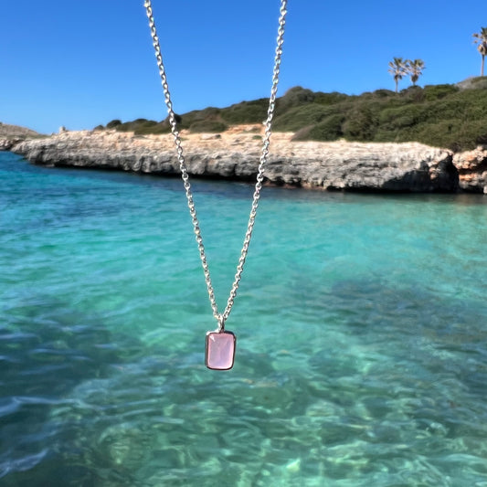 PINK CHALCEDONY SQUARE NECKLACE