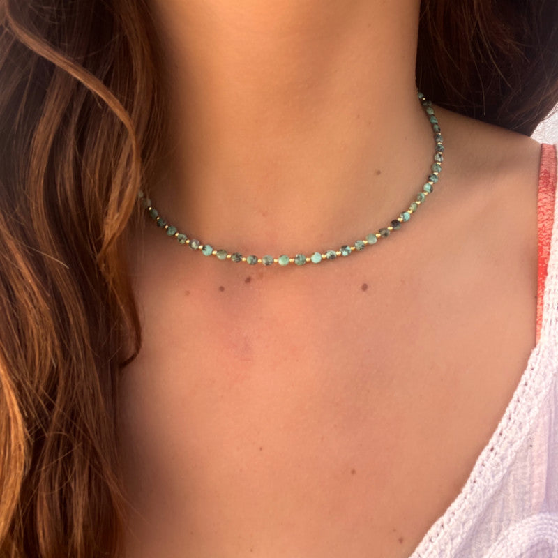 NEITA AFRICAN TURQUOISE NECKLACE AND BRACELET SET GOLD