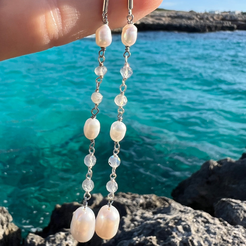 PENDIENTES LABRADORITA Y PERLA