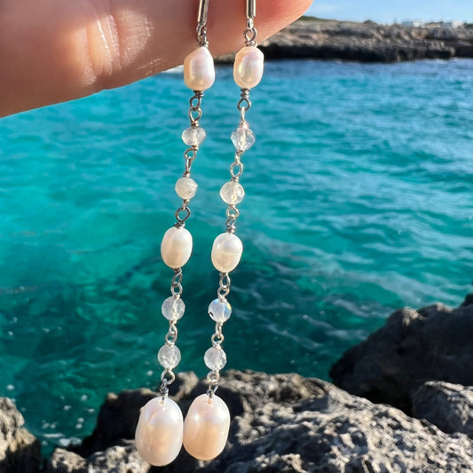 Labradorite and Pearl Earrings