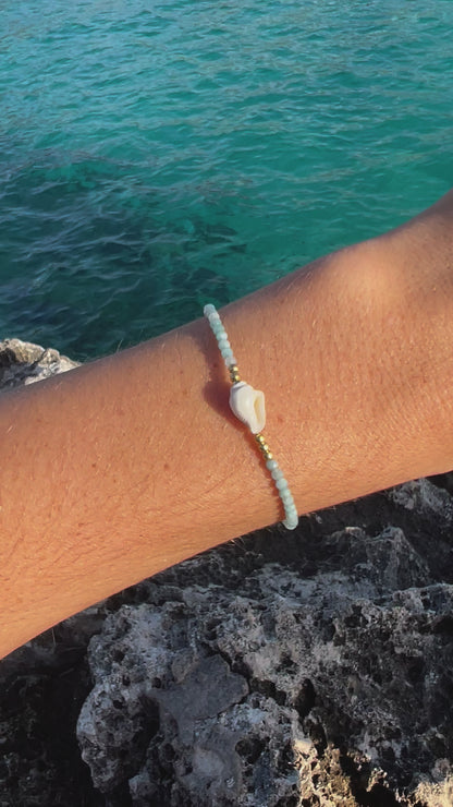 PULSERA SHELL AMAZONITA ORO